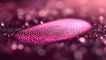 Poster - Close-up of a glowing pink fingerprint on a dark, sparkly surface.  Unique detail