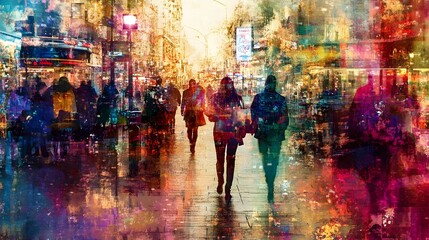 Poster - Rainy night in the vibrant and bustling city captured in blurred motion and illumination