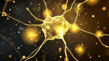 Poster - Close-up of a Neuron Surrounded by Glowing Particles, Illustrating the Complex Structure and Function of Neural Connections in the Brain