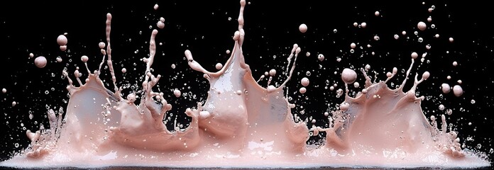A close-up of an isolated splash or swirl made from creamy pink cosmetic cream, isolated on a black background with a clipping path. Copy space, commercial use