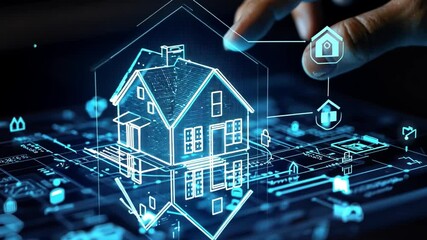 Poster - Futuristic Digital Home Concept with Hand Interaction, Virtual Reality Interface and Smart Technology Elements in Modern Design
