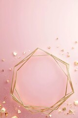 Poster - Vertical Gold geometric frame encircling blank space with soft pink background.