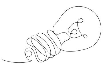 Wall Mural - Continuous one simple single line art of light bulb with heart icon outline vector

