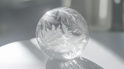 Poster - Intricate Crystal Sphere with Engraved Leaf Patterns in Soft Light