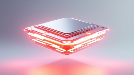 Poster - Futuristic Microprocessor Chip with Glowing Lights in Space