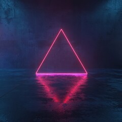 Poster - Neon Pink Triangle on Dark Reflective Surface with Dramatic Lighting