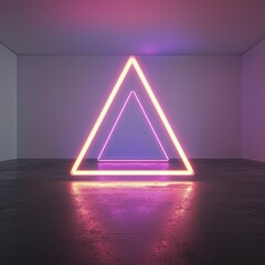 Poster - Neon Triangle Shapes in Minimalistic Modern Interior Space