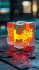 Poster - Vibrant Illuminated Cube with Soft Glow in Urban Setting