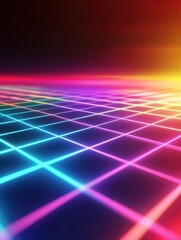 Aufkleber - Vibrant Neon Grid Background with Futuristic Glow, Representing Innovation and Technology. Ideal for Sci-Fi Designs, Video Game Interfaces, and Digital Art Projects.