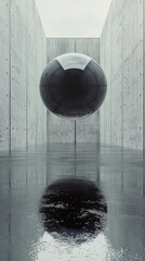 Poster - Abstract Sphere in Modern Concrete Space Reflecting in Water