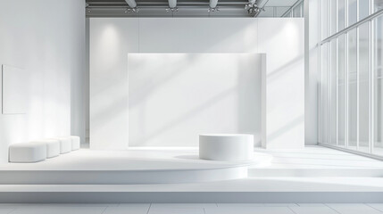 Poster - Modern minimalist white interior design studio space showroom clean light empty blank stage decor