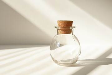 Poster - Clear glass bottle with cork stopper on light background