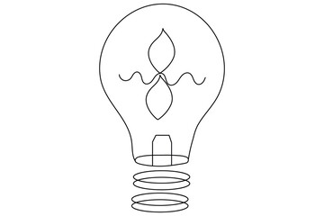 Wall Mural - Continuous one simple single line art of light bulb with heart icon outline vector

