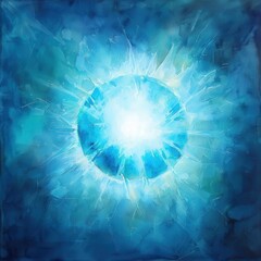 Poster - Bright Blue Abstract Light Sphere with Radiating Energy Effect