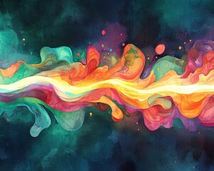 Poster - Vibrant Abstract Wave in Vivid Colors with Flowing Textures and Shapes