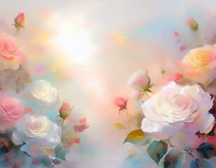 Wall Mural - Soft pastel rose floral frame on a white background, ideal for wedding invitations, romantic designs, and elegant branding.