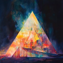 Poster - Colorful Abstract Triangle Artwork in Dark Background with Texture