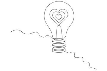 Wall Mural - Continuous one simple single line art of light bulb with heart icon outline vector

