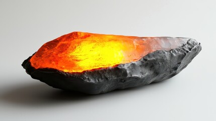 Poster - Glowing Amber Gemstone on Black Stone Surface for Natural Decor