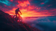 © PTD - silhouette of mountain biker against vibrant sunset, showcasing dramatic colors and clouds. scene evokes sense of adventure and freedom
