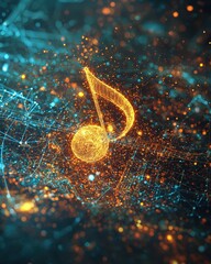 Poster - Abstract Digital Music Note with Energetic Sparkles in Background