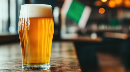 Poster - Pint of vibrant green beer celebrating st. Patrick's day in irish pub