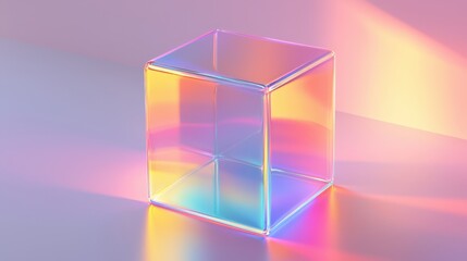 Poster - Iridescent Transparent Cube with Soft Color Gradients and Light