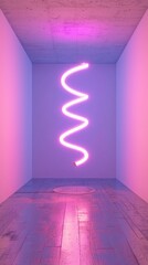 Poster - Abstract Neon Light Spiral in Minimalist Modern Interior Space