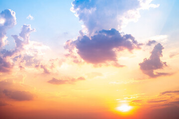 Wall Mural - sky,sunset, beautiful , luxury soft gradient orange gold clouds and sunlight on the blue sky perfect