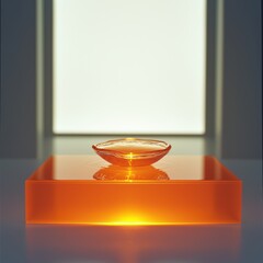 Poster - Bright Orange Glass Dish on a Modern Geometric Surface Display