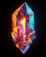 Poster - Vibrant Colorful Crystal with Glowing Edges on Dark Background