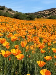 Wall Mural - extensive field of california poppies under a bright afternoon sky