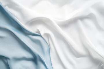Poster - Elegant draped fabric texture white and light blue soft silk background wave fold cloth style image