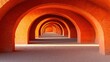 © Nice Seven - A series of elegant, arched brick passages bathed in warm orange light, creating a captivating and serene architectural space.