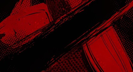 Wall Mural - black and red abstract background with brushstroke and halftone style