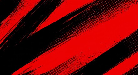 Wall Mural - black and red abstract background with brushstroke and halftone style