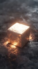 Poster - Glowing Cube on Dark Surface with Soft Illumination and Texture