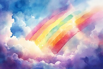 Wall Mural - Celestial Rainbow: A Dreamy Watercolor Painting