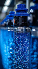 Poster - Bubbling blue liquid in industrial smart valve systems for sustainability
