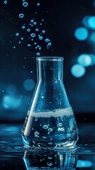 Wall Mural - water bubbles in glass flask: science experiment photography