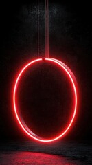 Poster - Red Neon Light Circle Hanging in Dark Space with Moody Atmosphere
