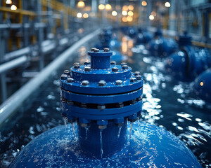 Poster - Water management system with blue valves and flowing water in facility