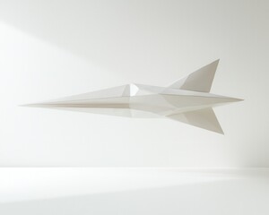 Poster - Modern Sculpture of a White Paper Airplane in a Minimalist Space