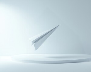 Poster - Minimalistic Paper Airplane Floating in a Calm Studio Environment
