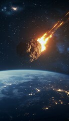 Wall Mural - stunning view of a massive asteroid approaching earth, brightening the night sky with earth below