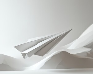 Poster - Minimalist Paper Airplane in Abstract White Landscape Environment