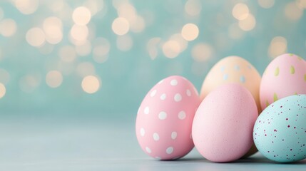 Aufkleber - Pastel easter eggs glistening in spring sunlight with bokeh background