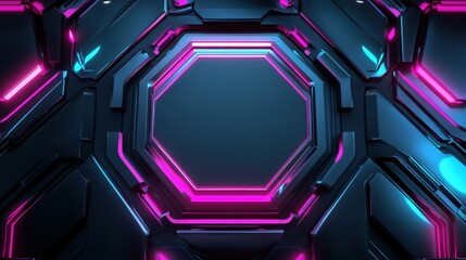 Fototapete - Stunning Abstract Background with Neon Pink and Blue Geometric Shapes, Representing Futuristic Technology and Modern Design. Ideal for Sci-Fi Projects, Tech Websites, and Game Interfaces.