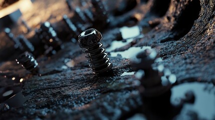 Wall Mural - abstract metal screw: macro photography of industrial design