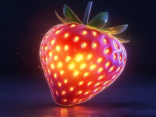 Canvas Print - luminous strawberry: a glowing, surreal digital artwork
